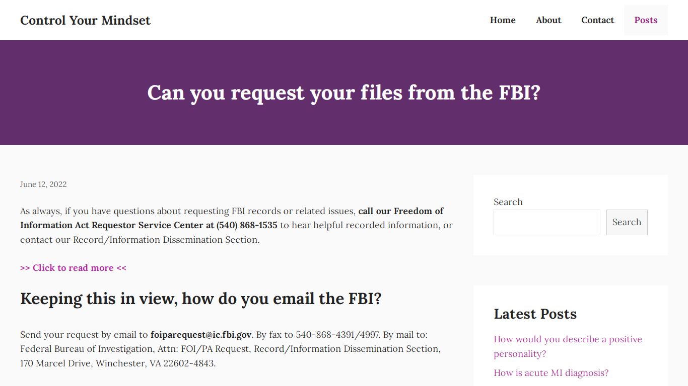 Can you request your files from the FBI? – Control Your Mindset